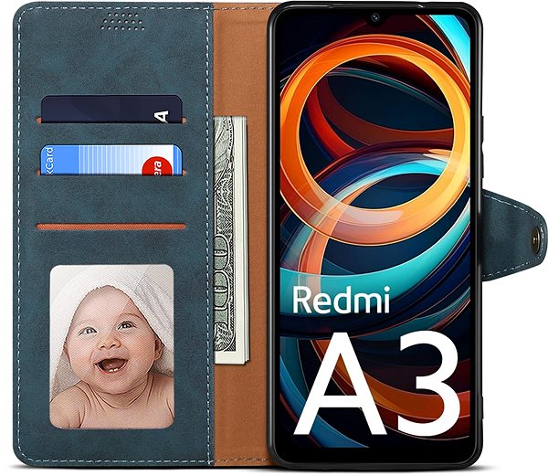 Puzdro na mobil Lenuo Leather flipové puzdro na Xiaomi Redmi A3, modrá ...