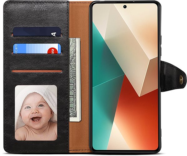 Puzdro na mobil Lenuo Leather flipové puzdro na Xiaomi Redmi Note 13 5G, čierna ...
