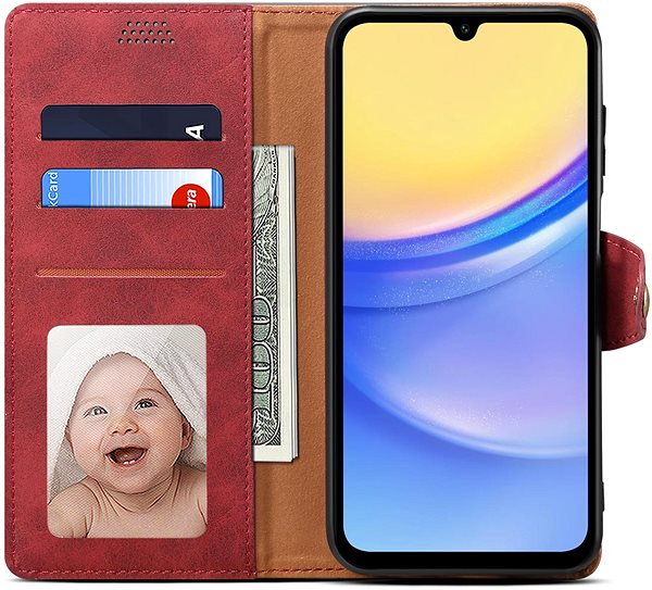 Mobiltelefon tok Lenuo Leather Samsung Galaxy A15 piros flip tok ...