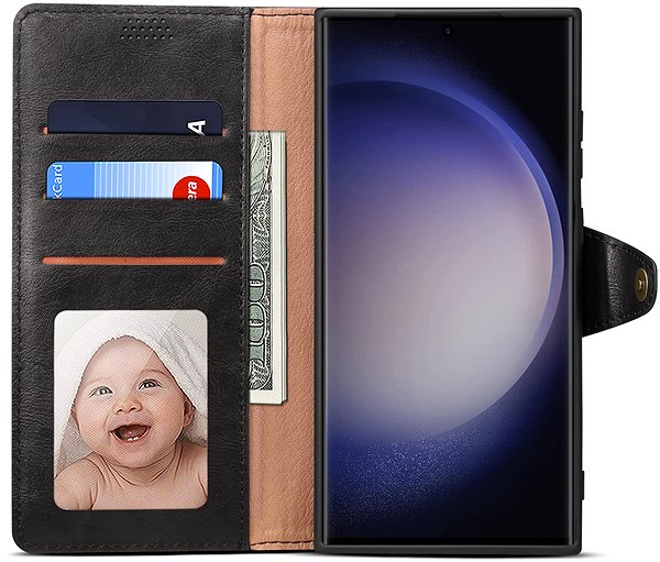Mobiltelefon tok Lenuo Samsung Galaxy S23 Ultra fekete bőr flip tok ...