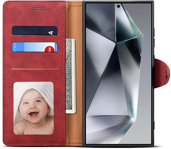 Mobiltelefon tok Lenuo Leather Samsung Galaxy S24 Ultra piros flip tok ...