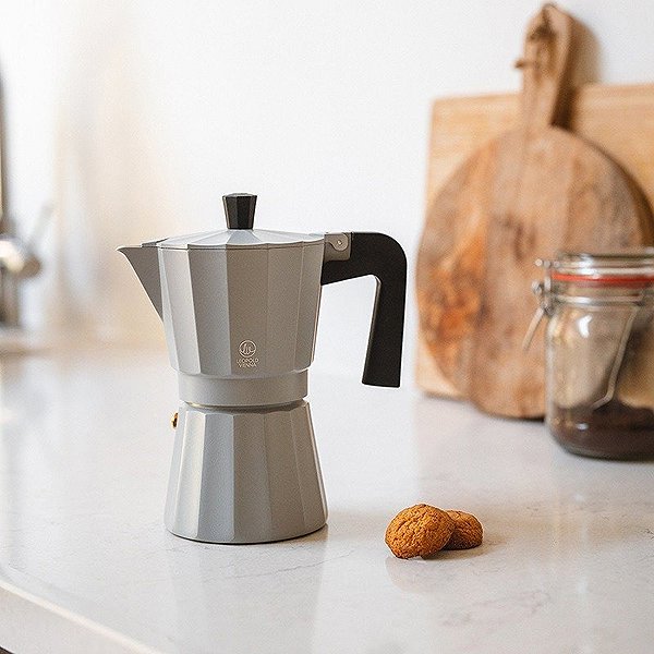 Moka Pot LEOPOLD VIENNA Moshi, aluminium, grey, 6 cups, height 21 cm, length 17,5 cm ...