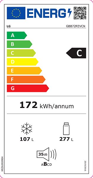 Refrigerator LG GBB72PZVCN Energy label