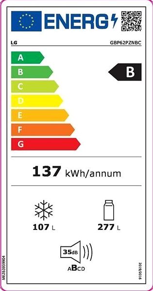 Hűtőszekrény LG GBP62PZNBC Energia címke