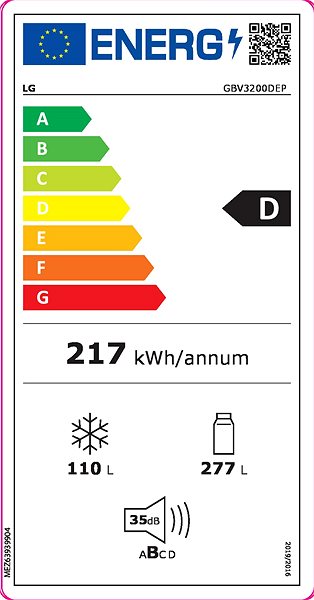Refrigerator LG GBV3200DEP Energy label