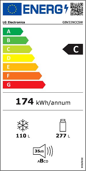 Refrigerator LG GBV22NCCSW Energy label
