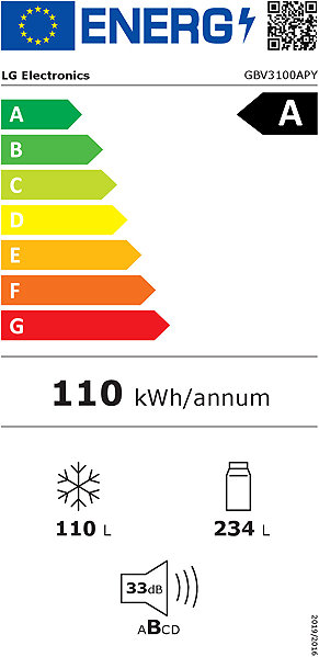 Refrigerator LG GBV3100APY Energy label