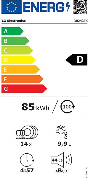 LG DB243TX dishwasher Energy label