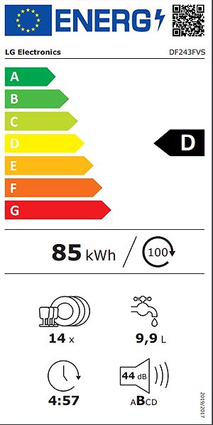 Dishwasher LG DF243FVS Energy label
