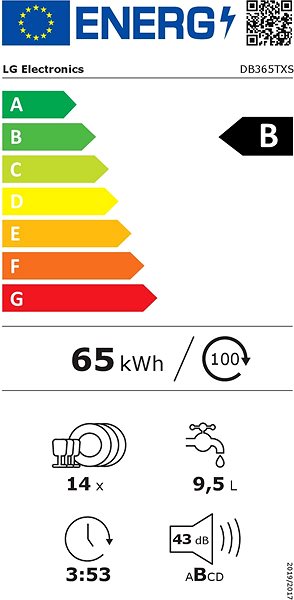 Beépíthető mosogatógép LG DB365TXS Energia címke