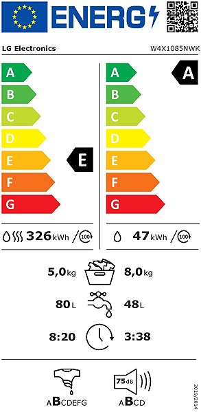 LG W4X1085NWK washer dryer Energy label