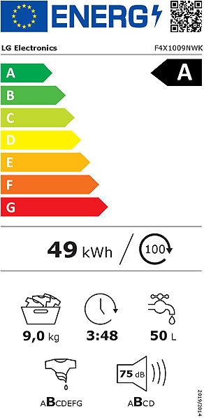 Steam Washing Machine LG F4X1009NWK Energy label