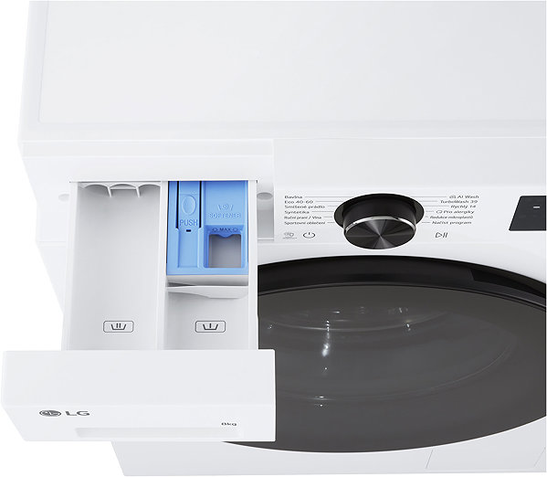 LG F2X50S8TLB slimline steam washing machine.