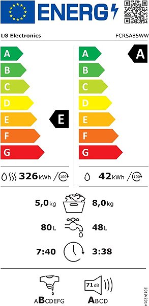 Steam Washing Machine with Dryer LG FCR5A85WW Energy label