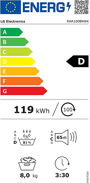 Szárítógép LG RHA1008NWK Energia címke