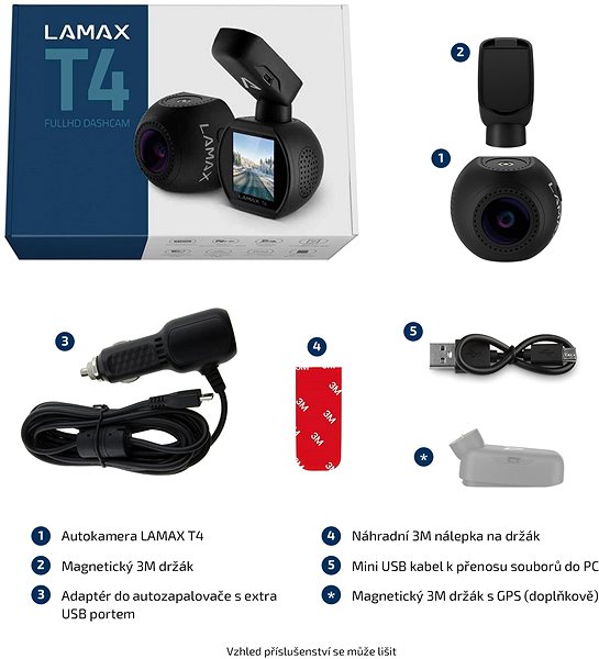 Autós kamera LAMAX T4 Csomag tartalma