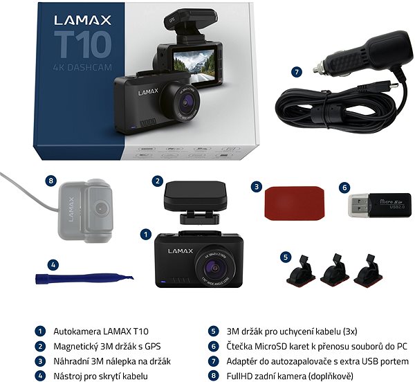 Dash Cam LAMAX T10 4K GPS (with Radar Reporting) Package content