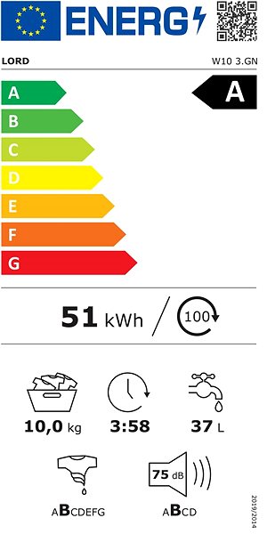 Pračka LORD W10   3.GN Energetický štítek