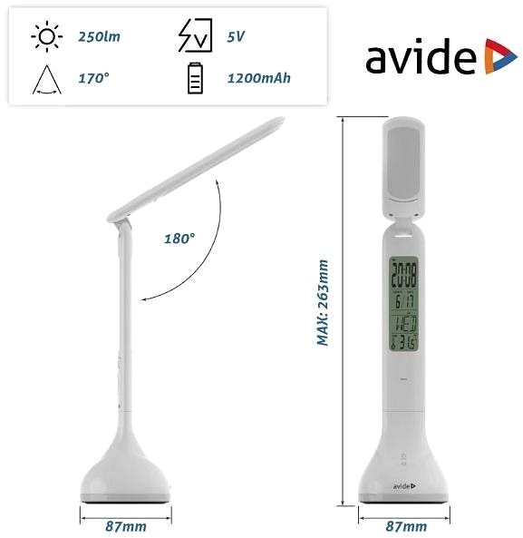 Stolní lampa Avide Nabíjecí stmívatelná LED lampa s diplejem 4W RGB bílá ...