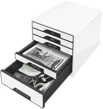 Fiókos doboz LEITZ WOW CUBE, 5 fiók, fehér-fekete ...