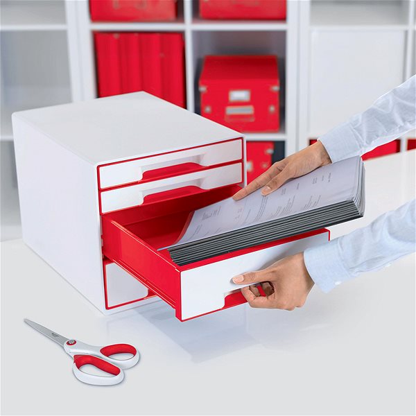Zásuvkový box LEITZ WOW CUBE bielo-červená ...