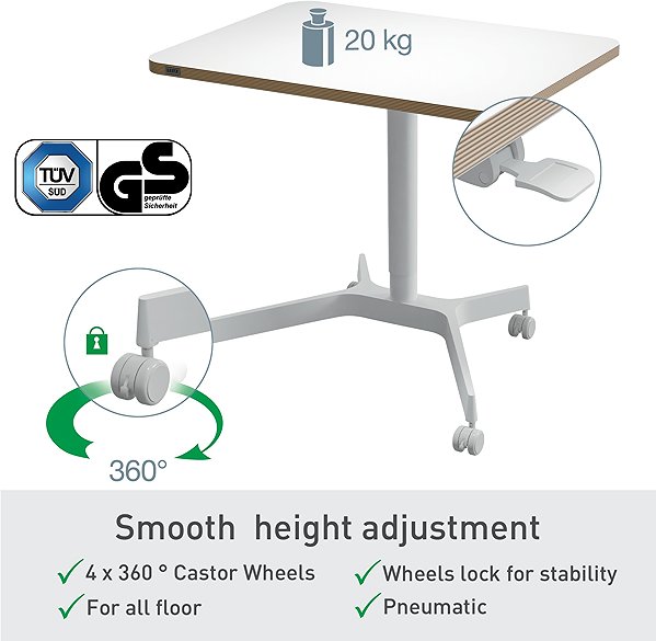 Height Adjustable Desk LEITZ Ergo mobile 80 x 60 cm, white ...