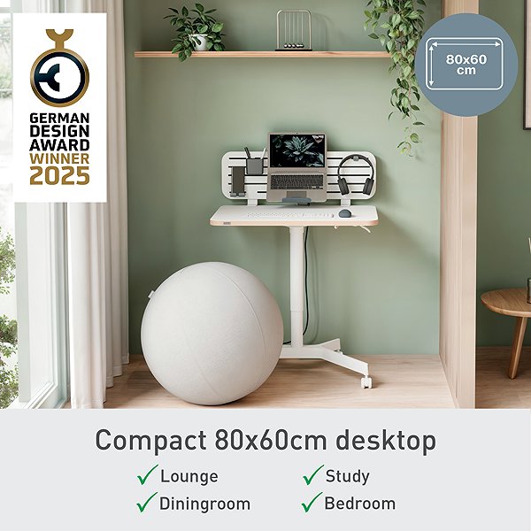 Height Adjustable Desk LEITZ Ergo mobile 80 x 60 cm, white ...