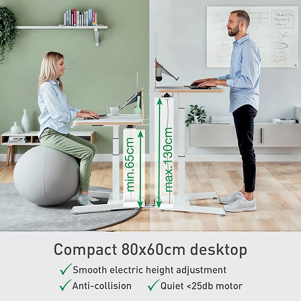 Height Adjustable Desk LEITZ Ergo electric 80 x 60 cm, white ...