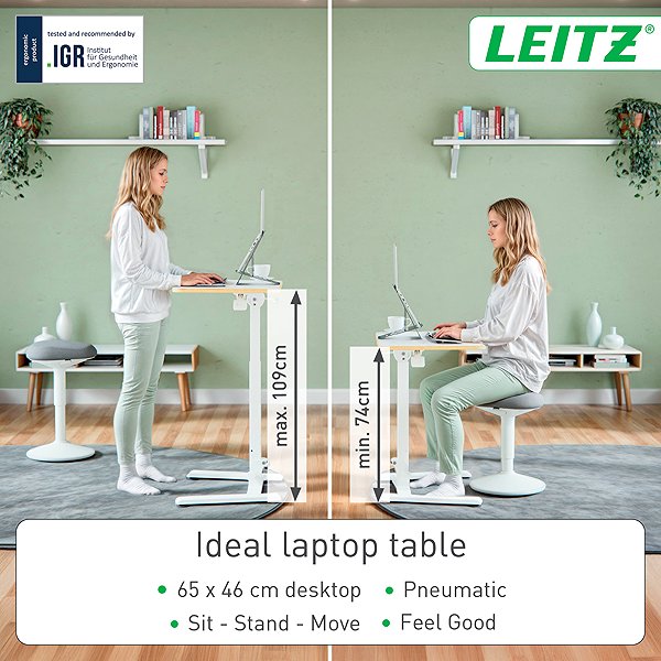 Height Adjustable Desk LEITZ Ergo foldable 65 x 46 cm, white ...