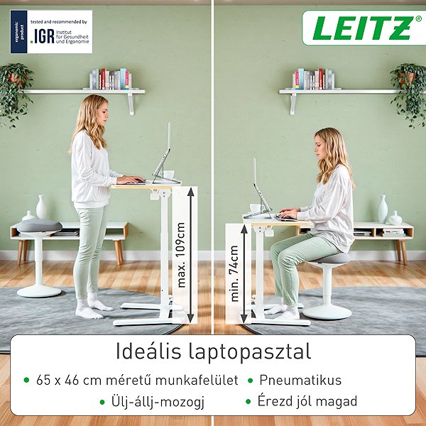 Állítható magasságú asztal LEITZ Ergo 65x46 cm, összecsukható asztal, fehér ...