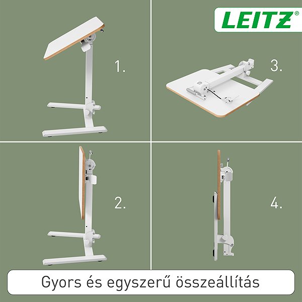 Állítható magasságú asztal LEITZ Ergo 65x46 cm, összecsukható asztal, fehér ...
