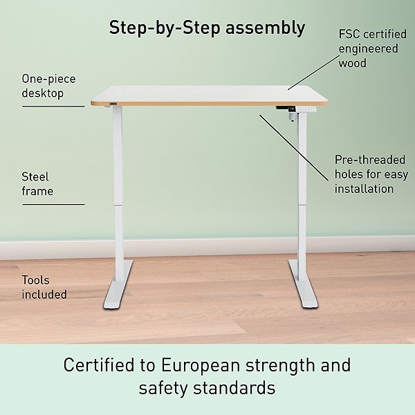 Height Adjustable Desk LEITZ Ergo electric 120 x 70 cm, white ...