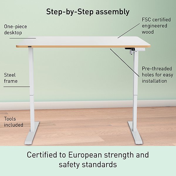 Height Adjustable Desk LEITZ Ergo electric 140 x 80 cm, white ...