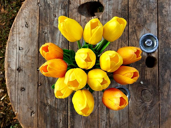 Umelý kvet LAALU Súprava 13 ks kvetov: Tulipány žlté 35 cm ...