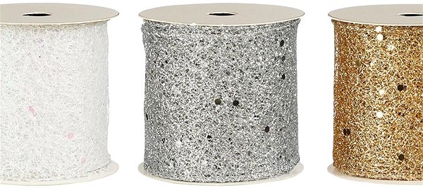 Ribbon LAALU Set of 3 ribbons: glitter ribbons white, silver, champagne 6,5 cm x 270 cm .