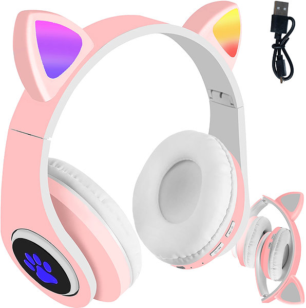 Wireless headphones Malatec 16865 Wireless headphones Cat with paw pink .