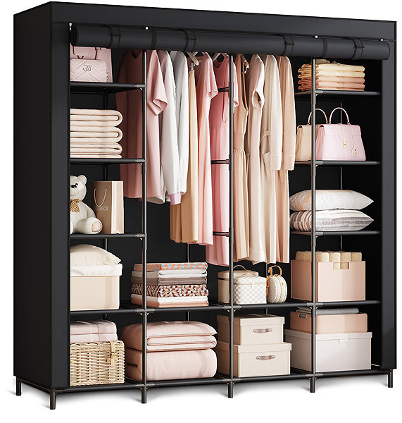 Massido MS-804 large fabric wardrobe black.