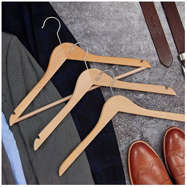 Vállfa MAWA Business fából készült ergonomikus vállfa, nadrágtartóval és bevágásokkal, natúr ...
