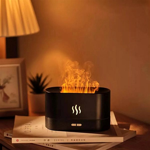 Air Humidifier CEN Humidifier with LED fire effect, diffuser, black ...