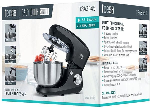 Teesa Easy Cook Single Black food processor.