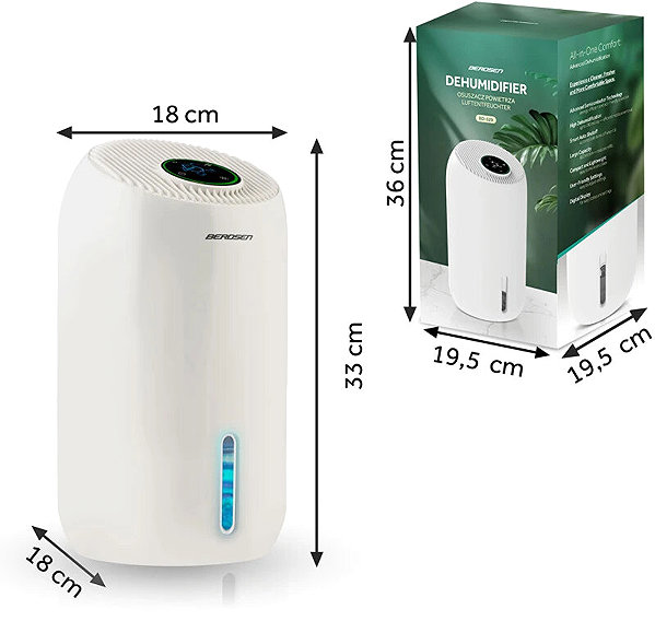 Berdsen BD-529 Dehumidifier 750ml/day, 64W, white.