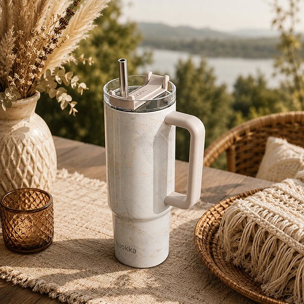 Thermal Mug Quokka Vibe Thermal Mug with Straw, 880ml, marble ...