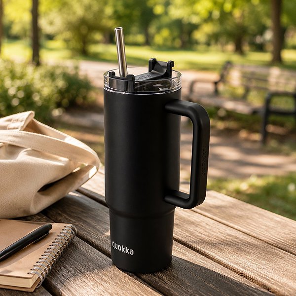 Thermal Mug Quokka Thermal Mug Vibe with Straw, 880ml, Black ...