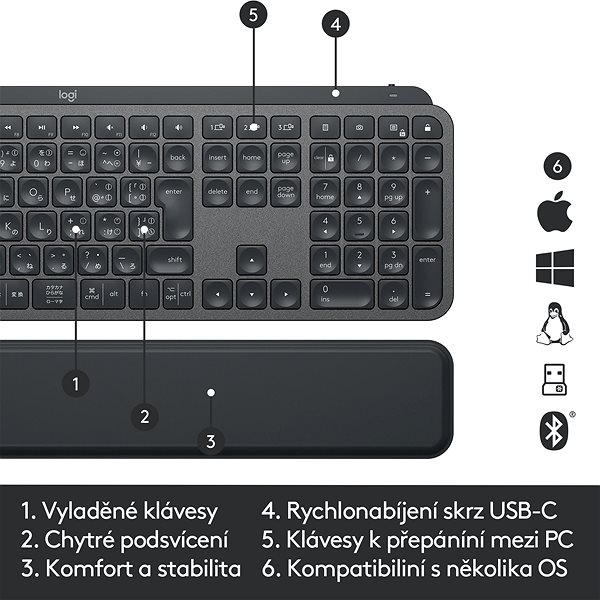 Klávesnica Logitech MX Keys Plus - CZ+SK Vlastnosti/technológia