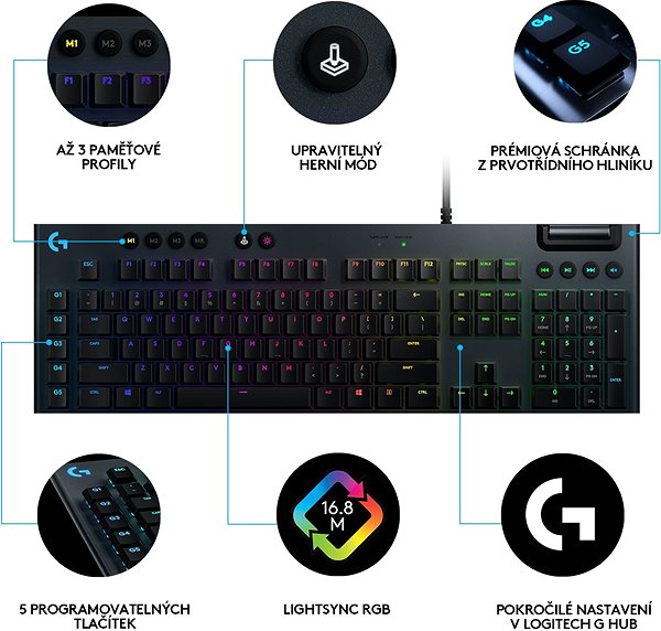 Gaming-Tastatur Logitech G815 LIGHTSYNC GL Clicky - US Mermale/Technologie