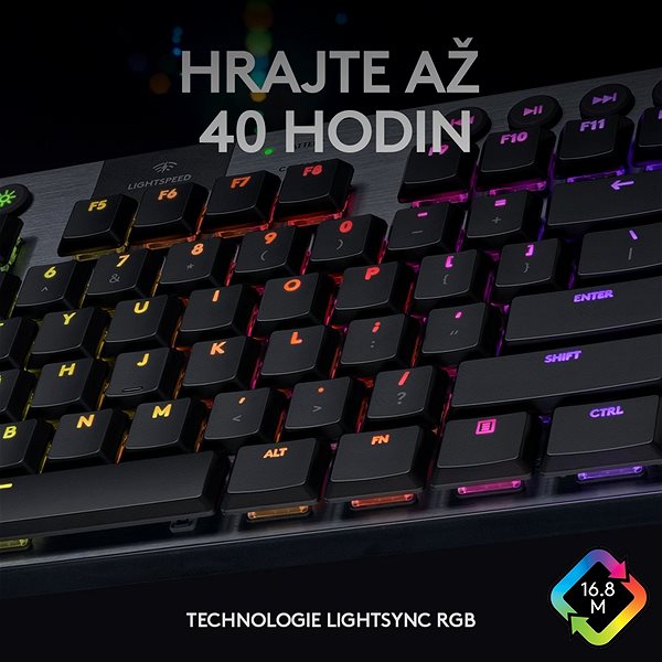 Gaming Keyboard Logitech G915 LIGHTSPEED TKL Wireless RGB GL Tactile, carbon - US INTL Features/technology