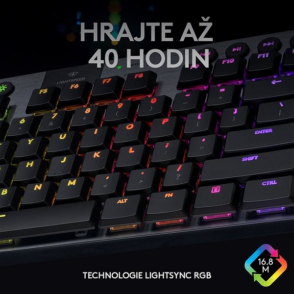 Gaming Keyboard Logitech G915 LIGHTSPEED TKL Wireless RGB GL Tactile, Carbon - CZ/SK Features/technology