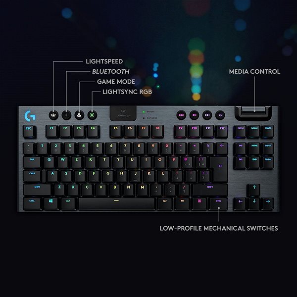 Gaming Keyboard Logitech G915 LIGHTSPEED Tenkeyless Wireless RGB GL Clicky US INTL, Carbon Features/technology