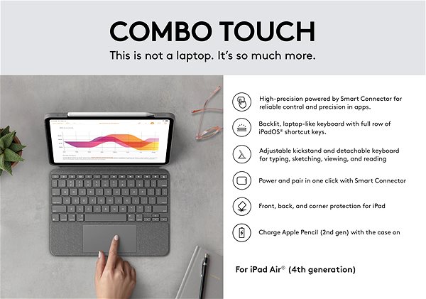 Tablet tok billentyűzettel Logitech Combo Touch iPad Air (4. generációs), szürke - US INTL Jellemzők/technológia