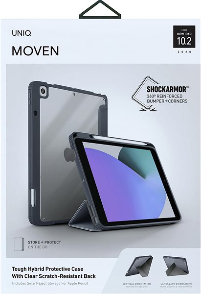 Tablet-Hülle Uniq Moven antimikrobiell für iPad 10,2“ (2020), grau Verpackung/Box